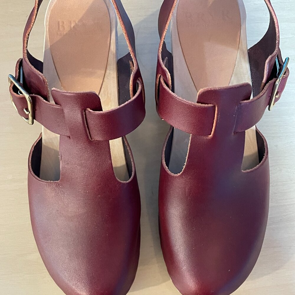 Bryr Oxblood T-Strap High Heeled Clogs - Picture 8 of 8